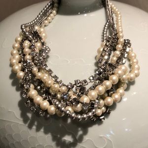 Twisted Pearl and Crystal Necklace